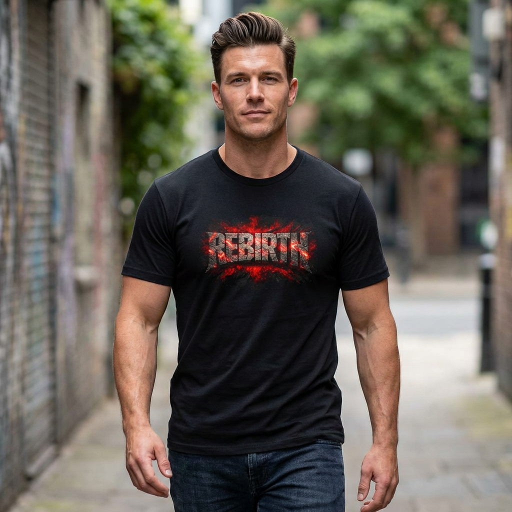 Rebirth Graphic T-Shirt — Distressed Red Flame Logo Tee