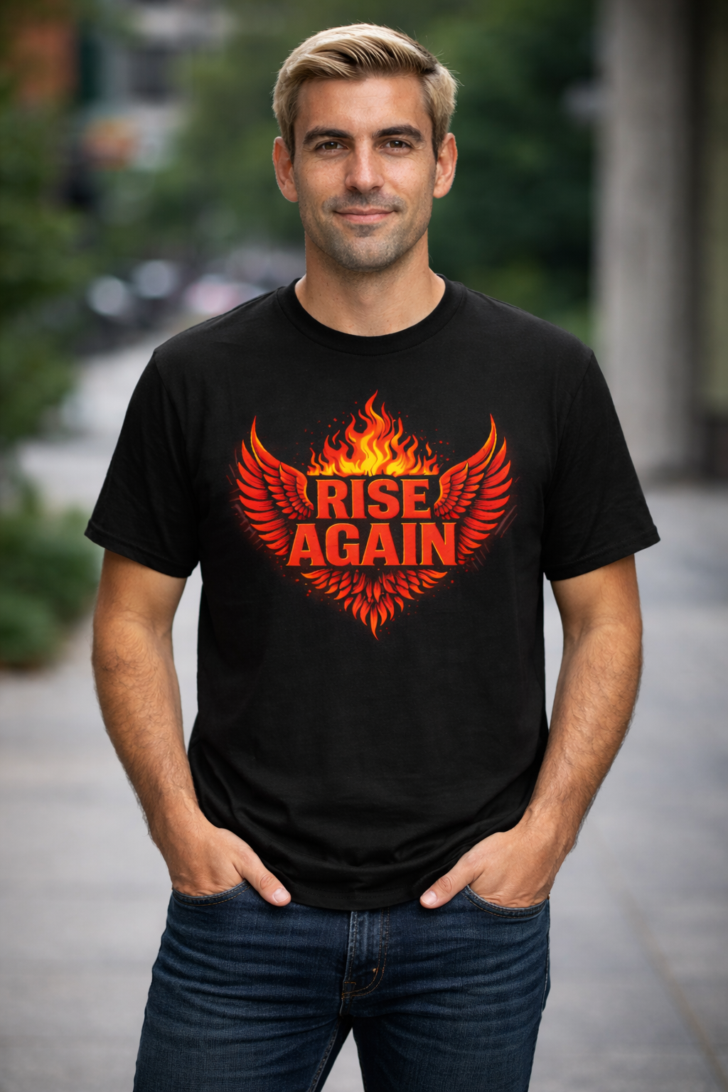 Rise Again Phoenix T-Shirt — Flaming Wings Graphic Tee