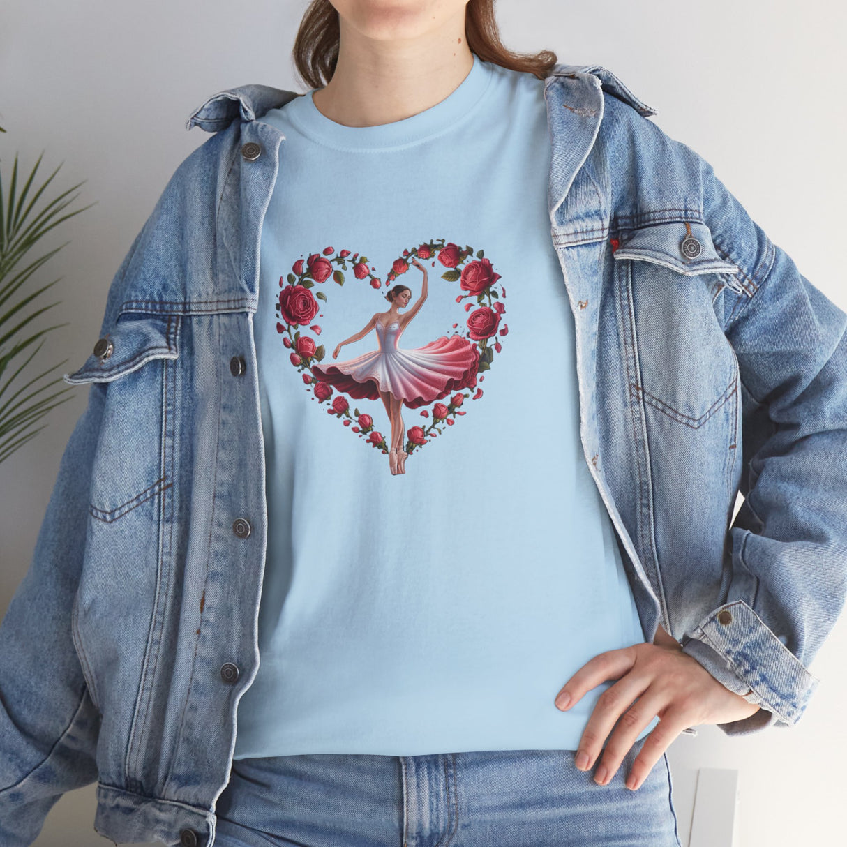 Chic Ballerina T-Shirt with a soft cotton feel, ideal for a cozy Valentine's Day date.