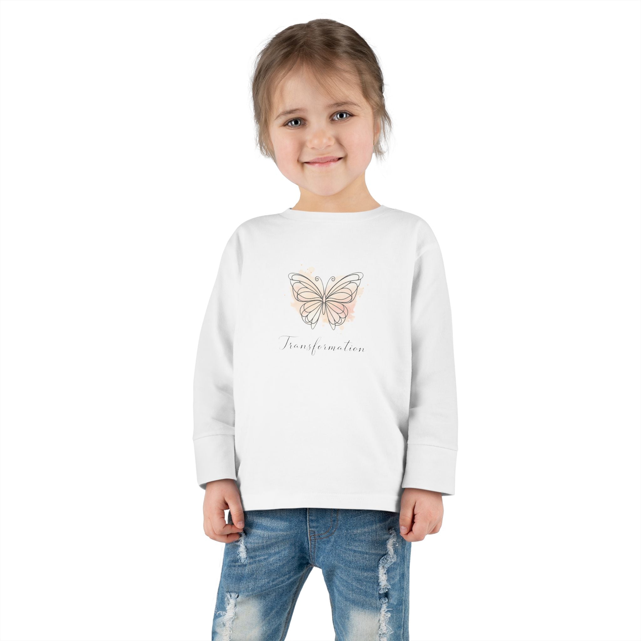 Transformation Pastel Butterfly Graphic Kids Shirt —Toddler Long Sleeve Tee