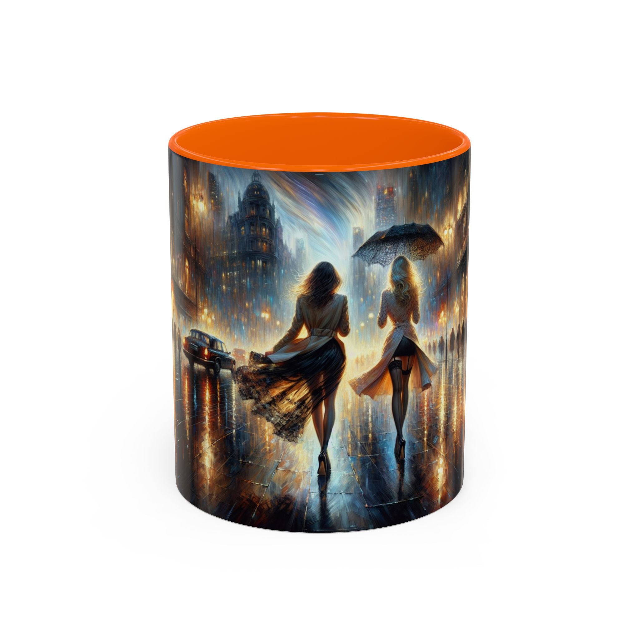 Elegant Nighttime Cityscape Coffee Mug being held, showcasing its ergonomic design for coffee lovers.
