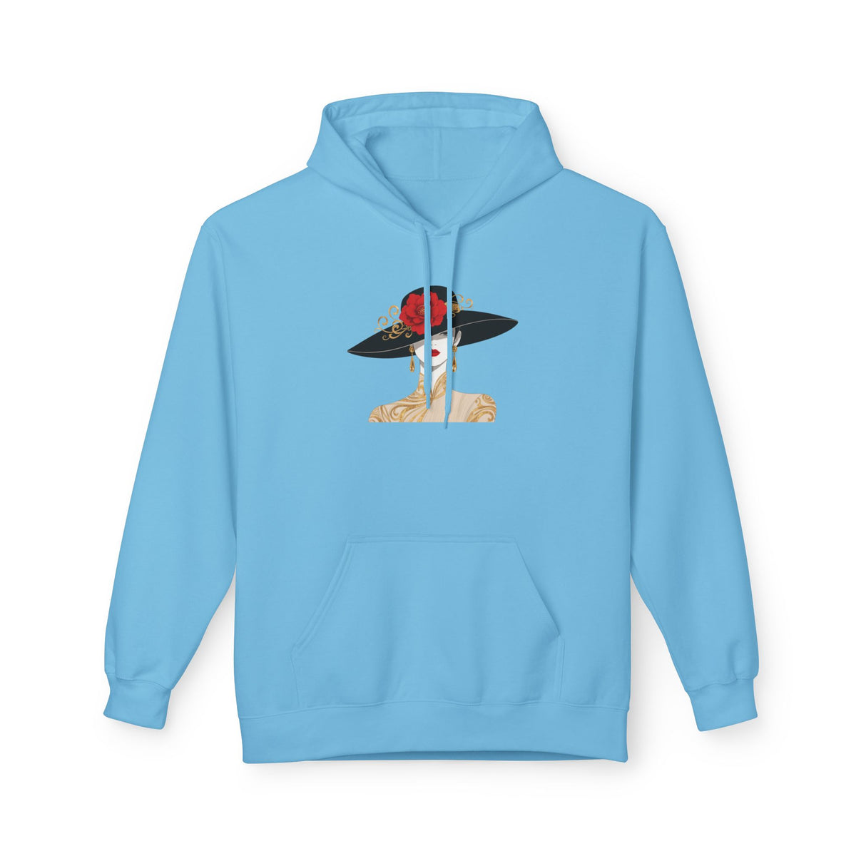 Elegant Lady in Wide-Brim Hat Hoodie — Fashion Illustration Pullover