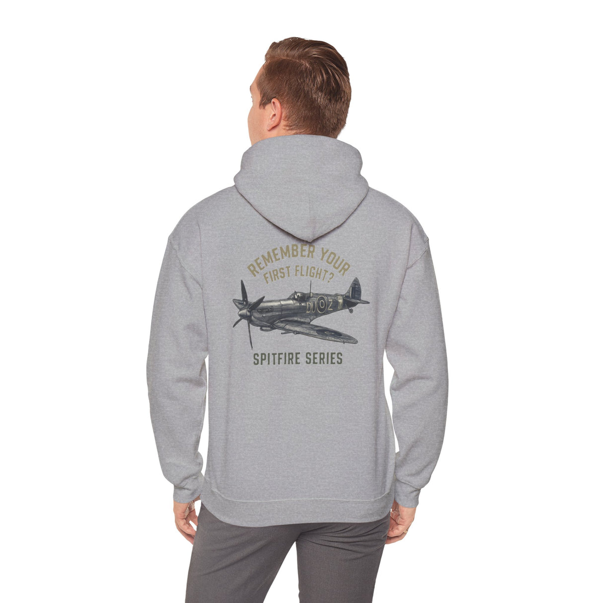 Vintage-inspired logo on the Spitfire Series Hoodie highlighting its connection to the golden age of aviation.