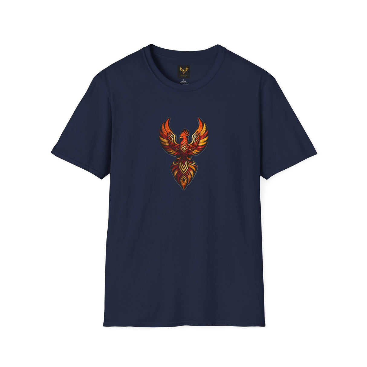 Phoenix Tribal Graphic T-Shirt Fiery Bird Design Tee in urban setting, featuring a vibrant phoenix design front