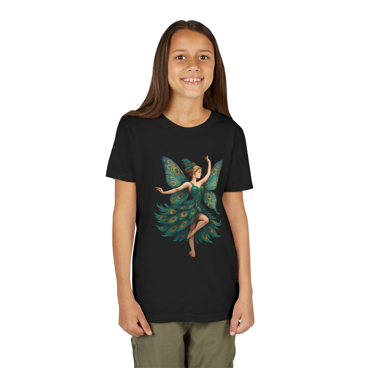 Whimsical Fairy Youth Short Sleeve Tee taken outdoors, perfect for adventures and playful days.