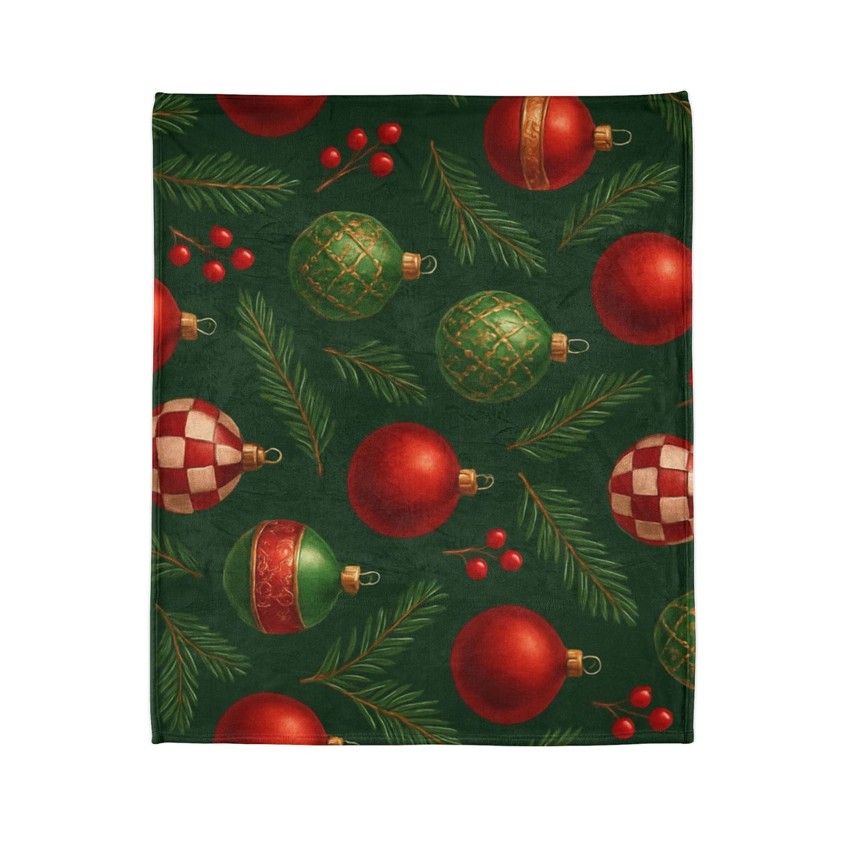 Beautifully printed Christmas Ornament Throw Blanket with holiday designs, perfect for adding seasonal charm to your home.