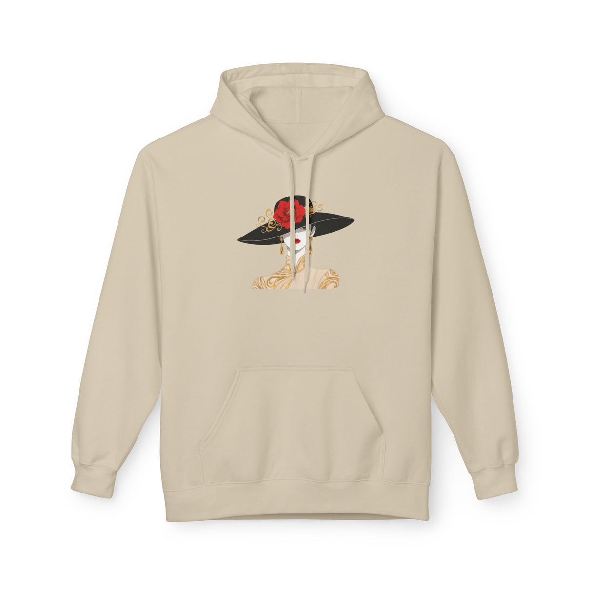 Elegant Lady in Wide-Brim Hat Hoodie — Fashion Illustration Pullover