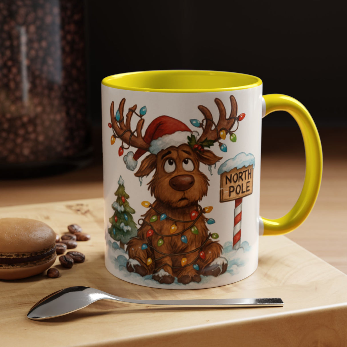 Bright and cheerful Christmas Reindeer Coffee Mug with its playful artwork and vibrant colors.