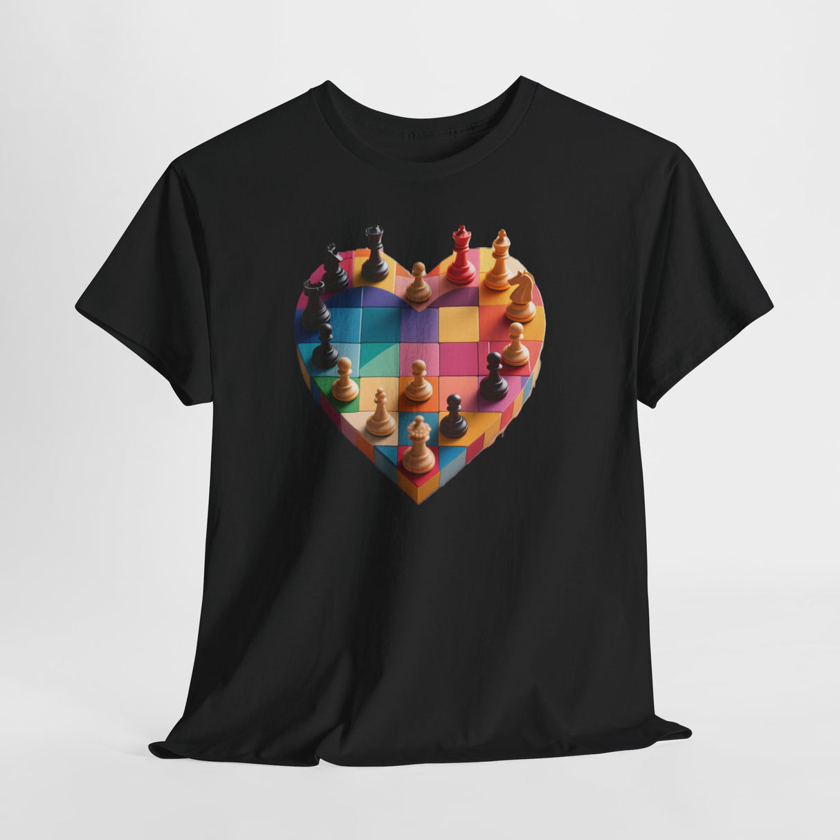 Chess Heart T‑Shirt displayed with design details, perfect for chess enthusiasts.