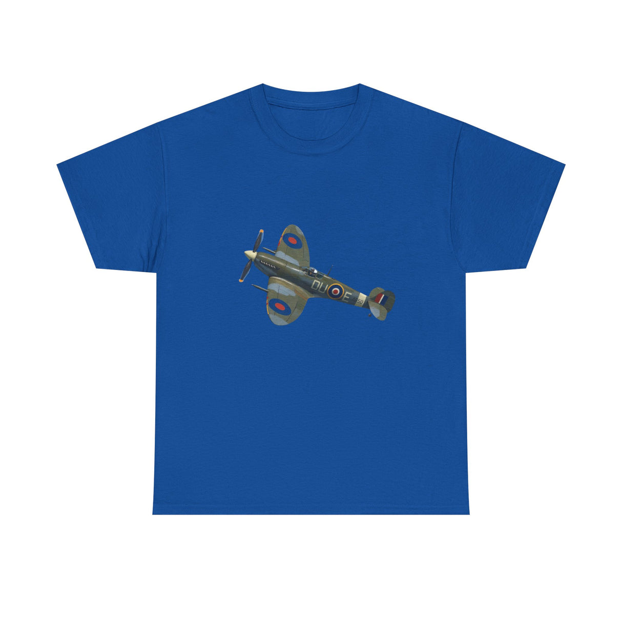 Detailed view of the classic-fit vintage WWII Spitfire Fighter Plane T-Shirt in natural lighting