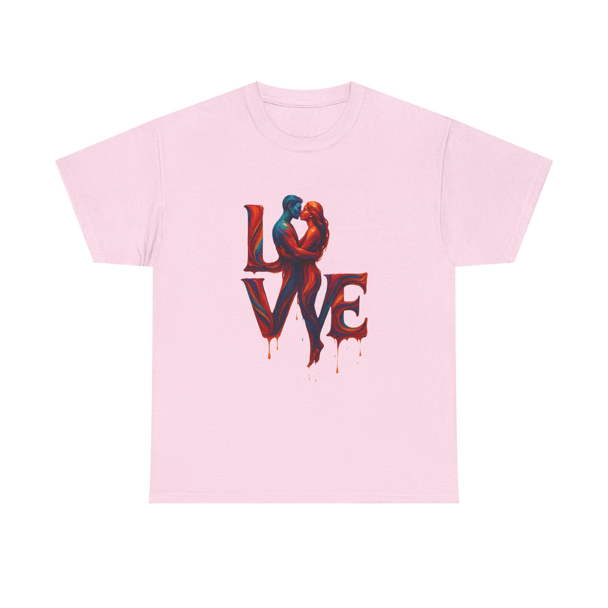 LOVE Couple Silhouette T-Shirt — Romantic Dripping Love Design worn casually, ideal for gallery nights and coffee dates.