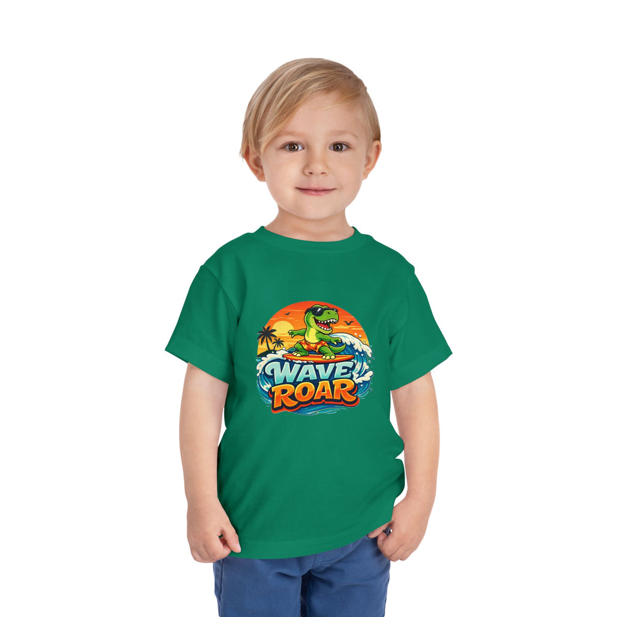 Wave Roar Toddler Tee — Dino Surf Beach Graphic Shirt