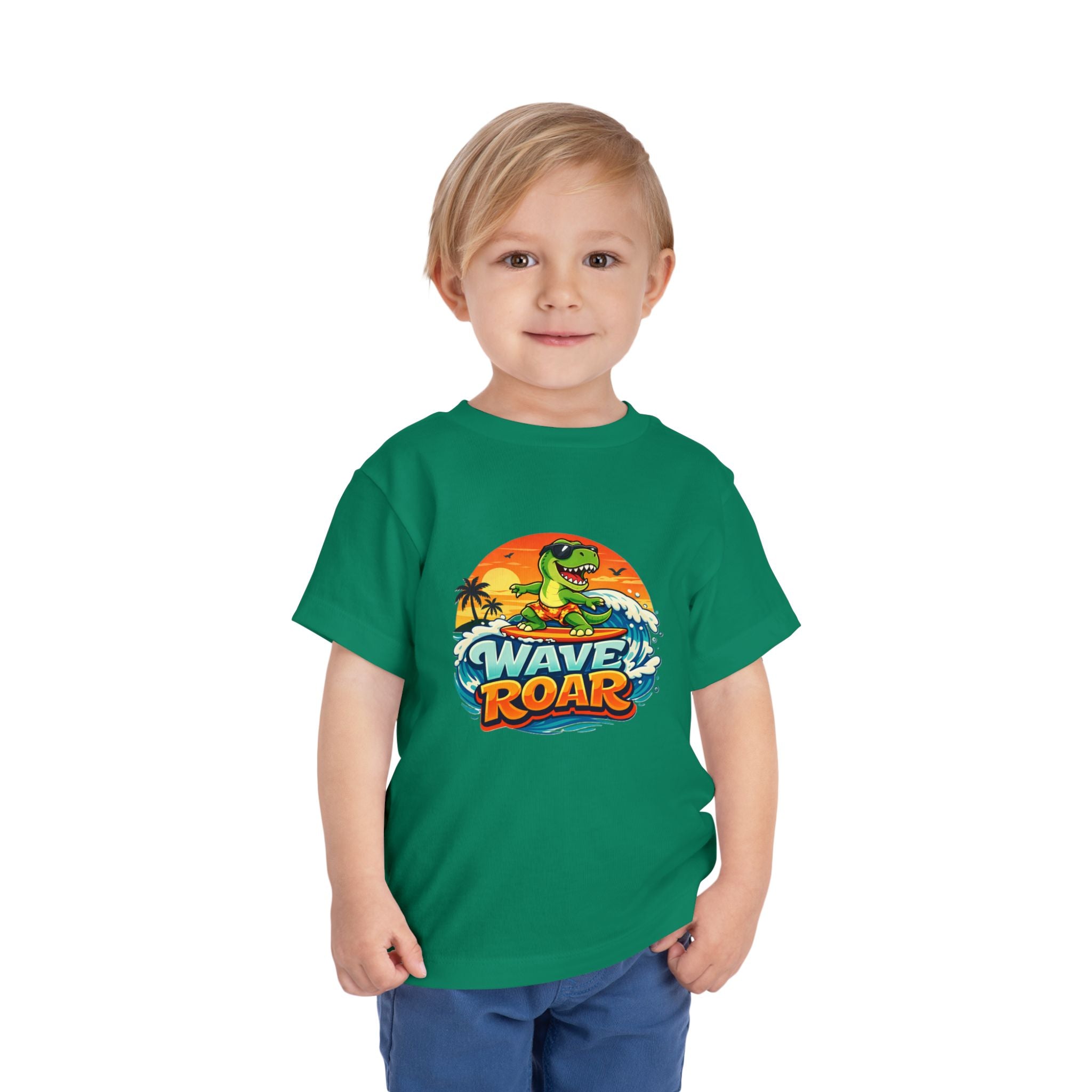 Wave Roar Toddler Tee Dino Surf Beach Graphic Shirt
