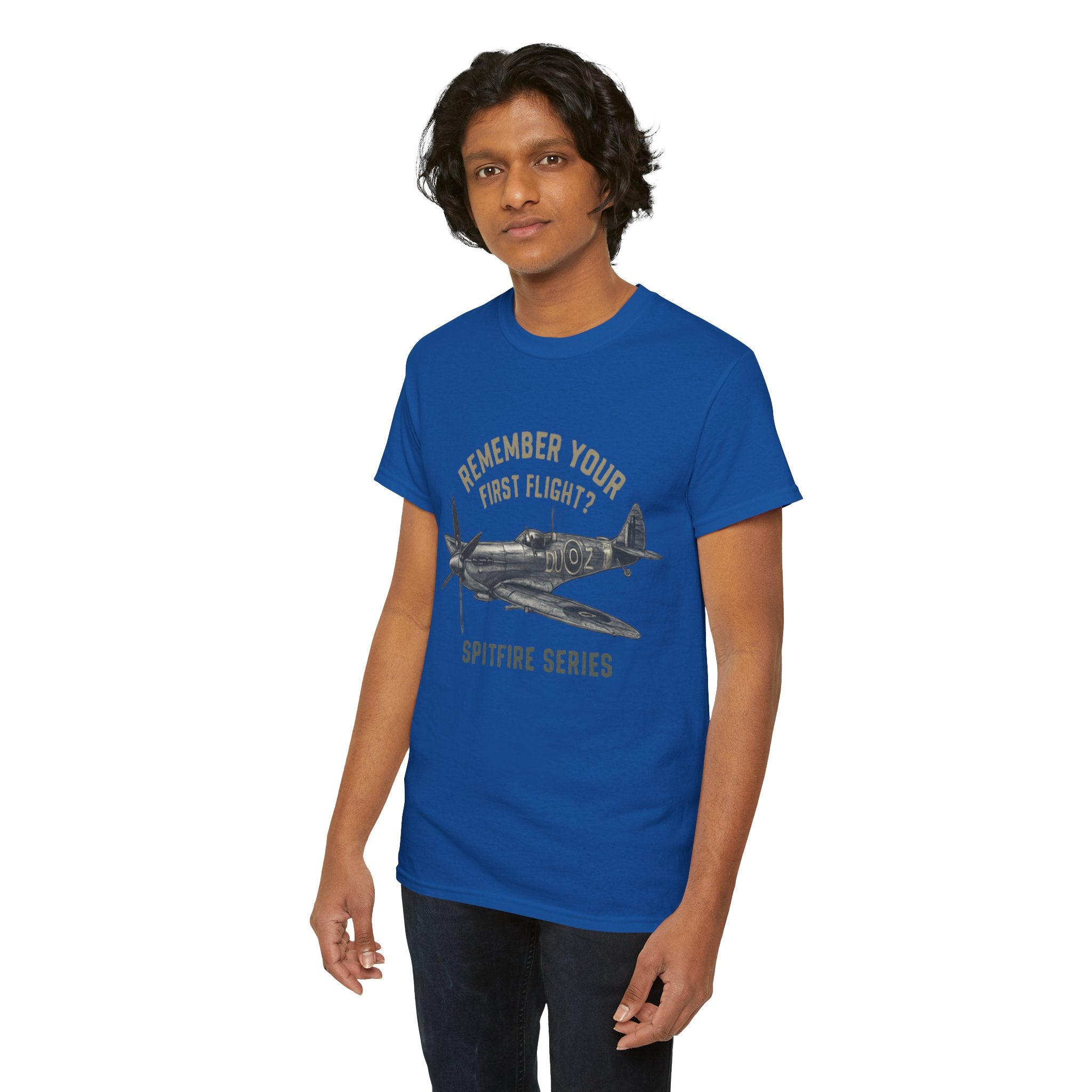 The Spitfire Series T-Shirt worn by a history enthusiast at an outdoor gathering.