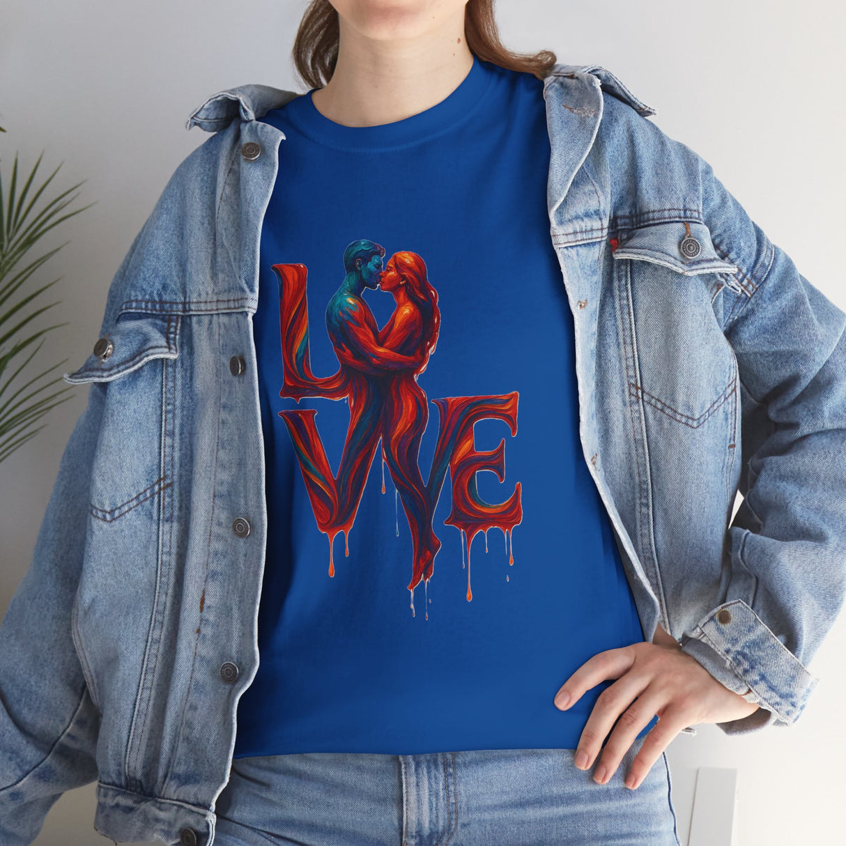 LOVE Couple Silhouette T-Shirt — Romantic Dripping Love Design displayed among other casual wear, highlighting its style.