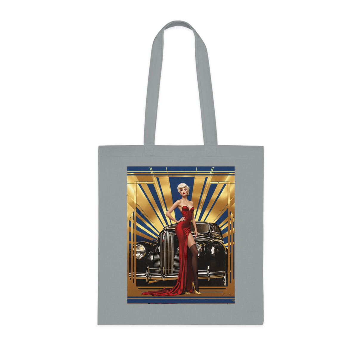 Front view of the Vintage Glamour Cotton Tote Bag showcasing its artistic flair.