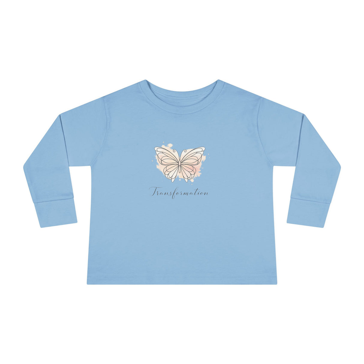 Transformation Pastel Butterfly Graphic Kids Shirt —Toddler Long Sleeve Tee