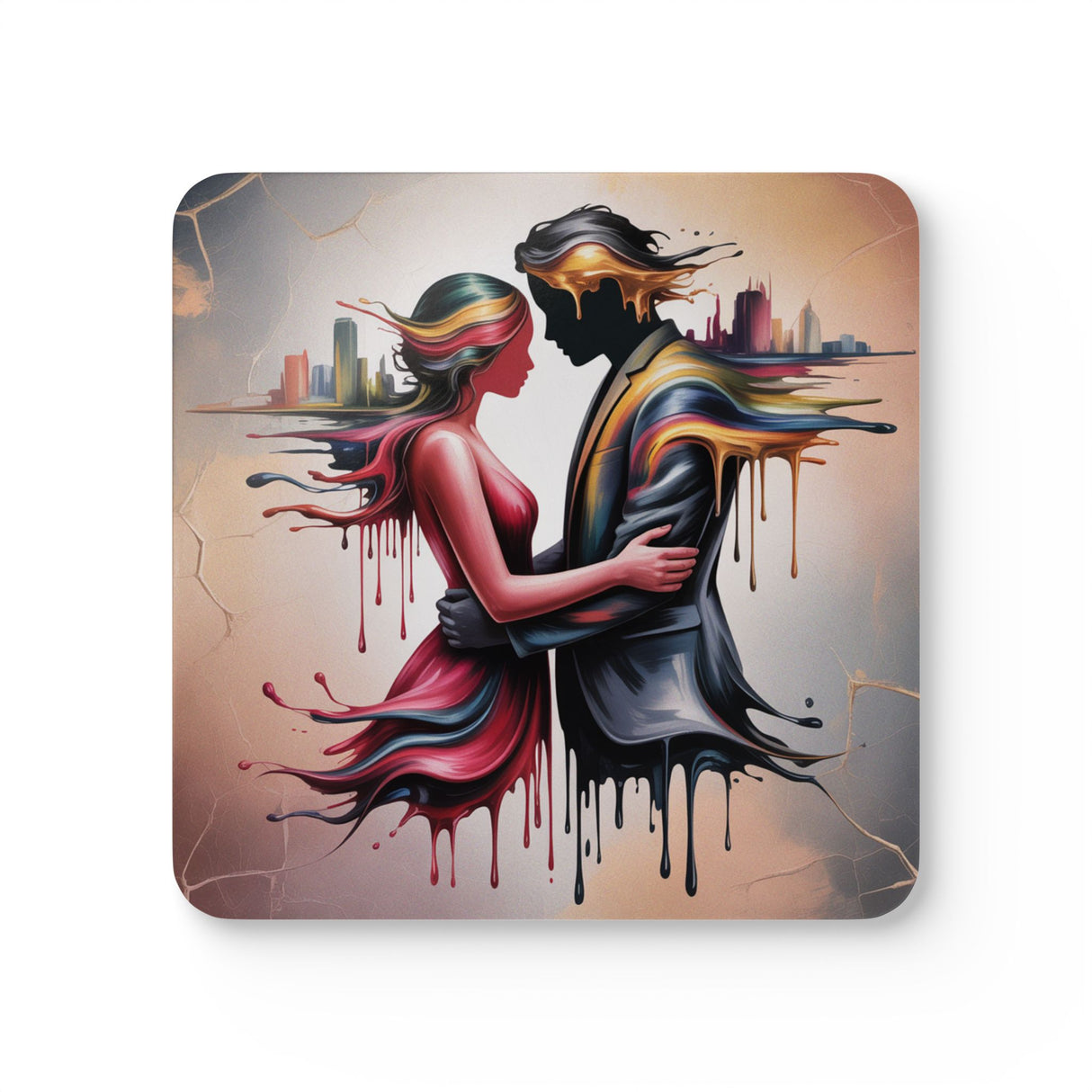 Artistic Drip Lovers Corkwood Coaster Set