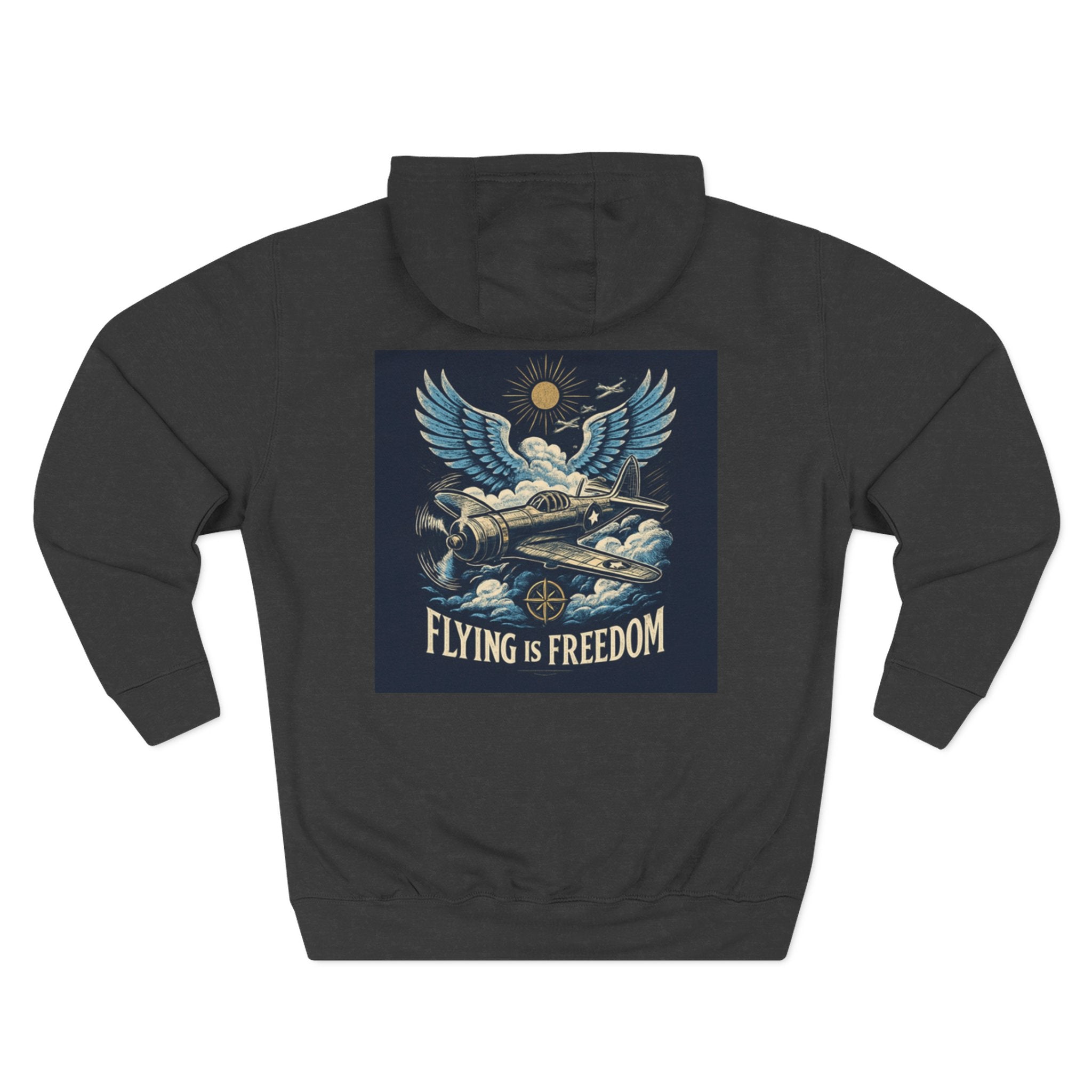 Flying Is Freedom Hoodie on a model, showcasing its relaxed fit and kangaroo pocket.