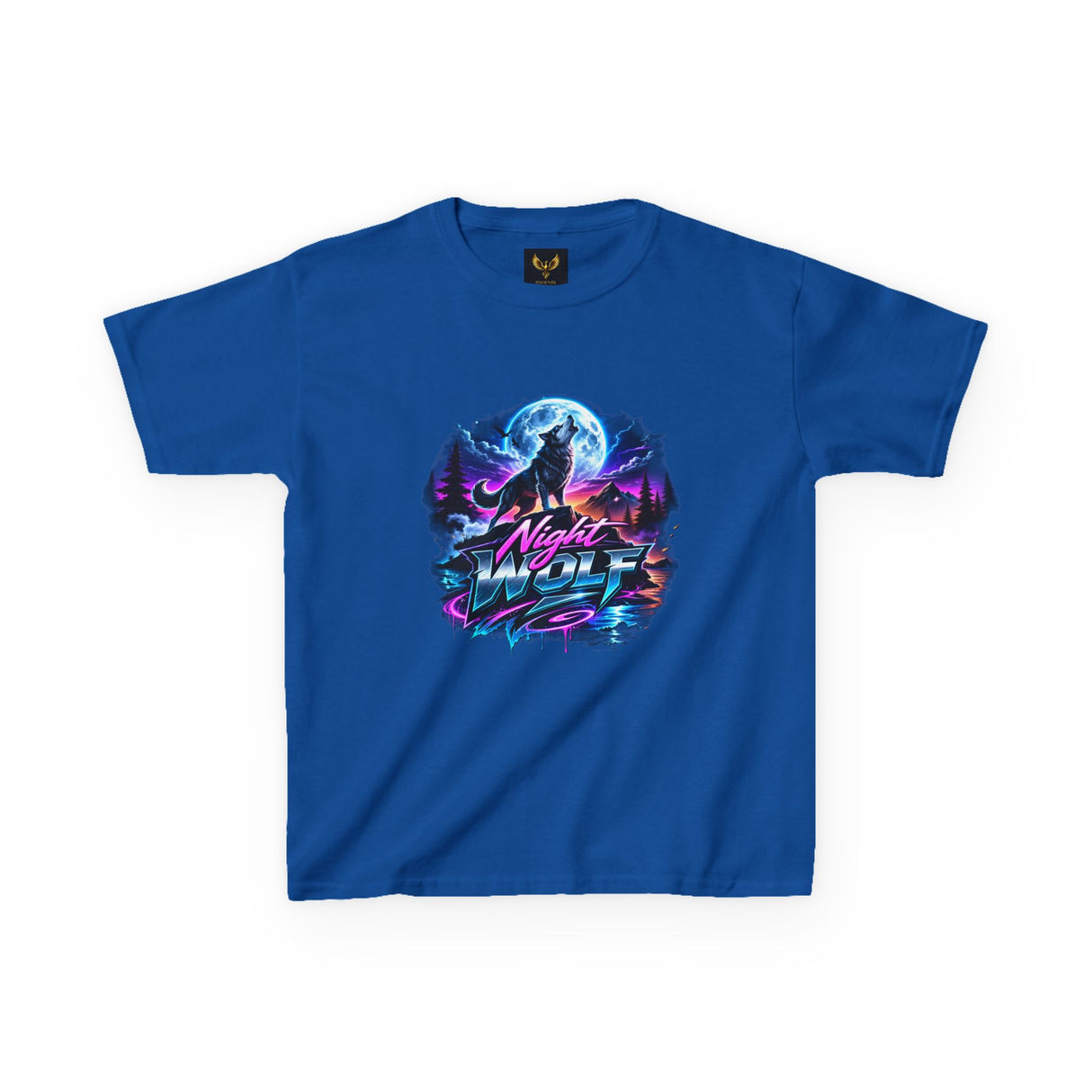 Retro 'Night Wolf' Neon Synthwave Graphic Tee — Kids T‑Shirt