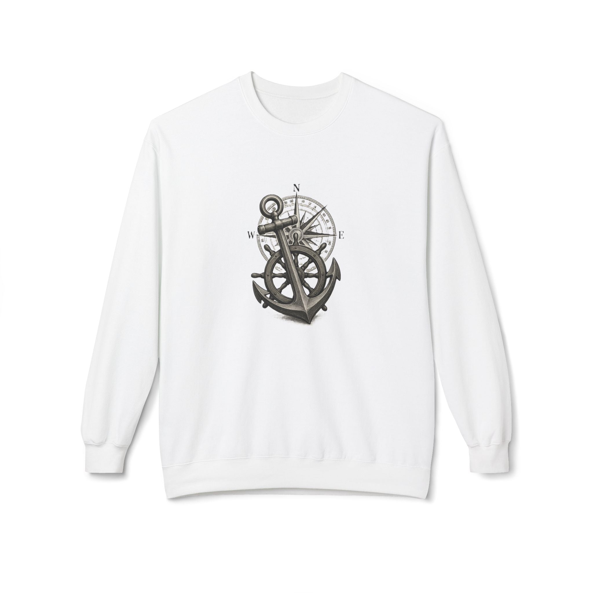 Nautical Anchor & Compass Crewneck Sweatshirt Maritime Emblem US