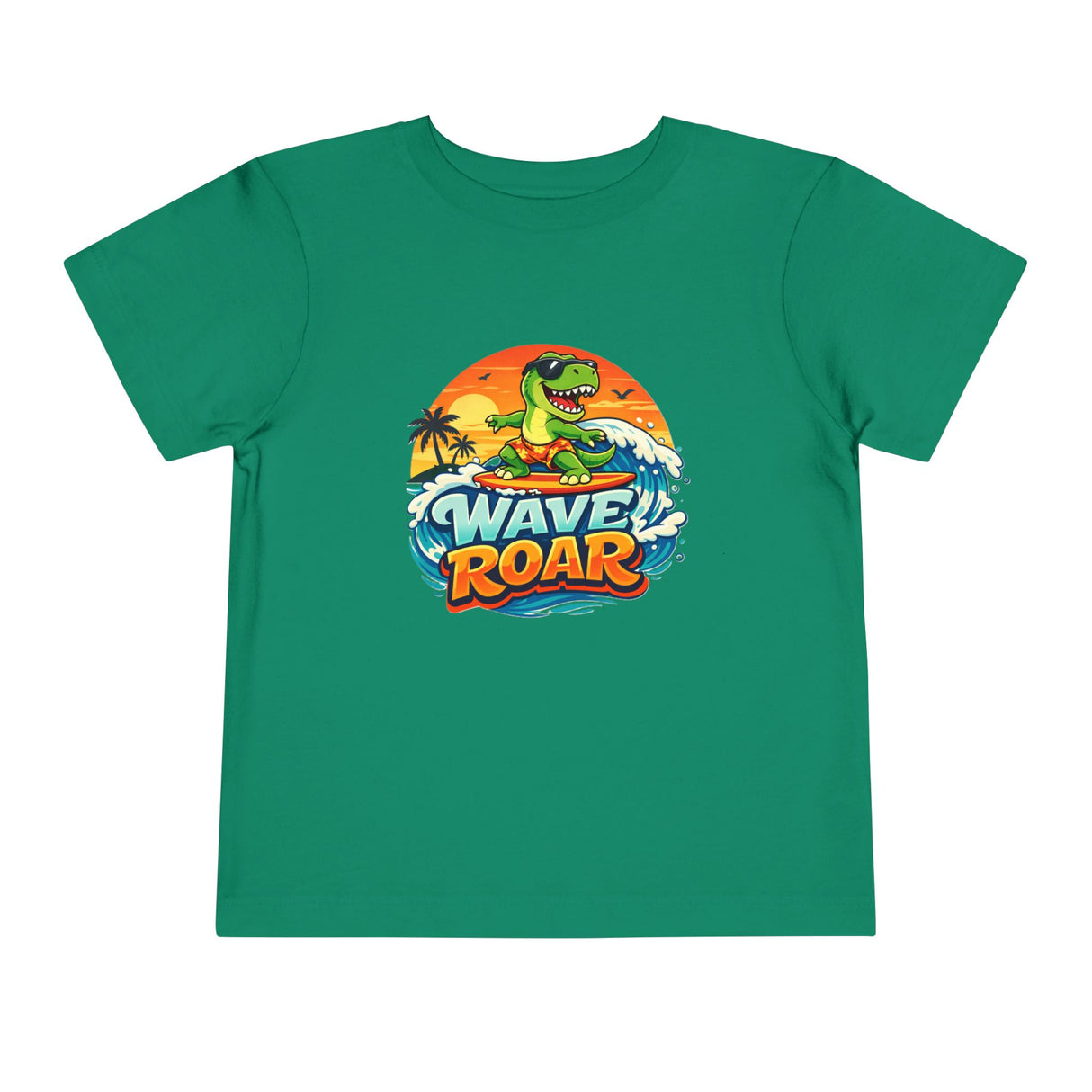 Wave Roar Toddler Tee — Dino Surf Beach Graphic Shirt
