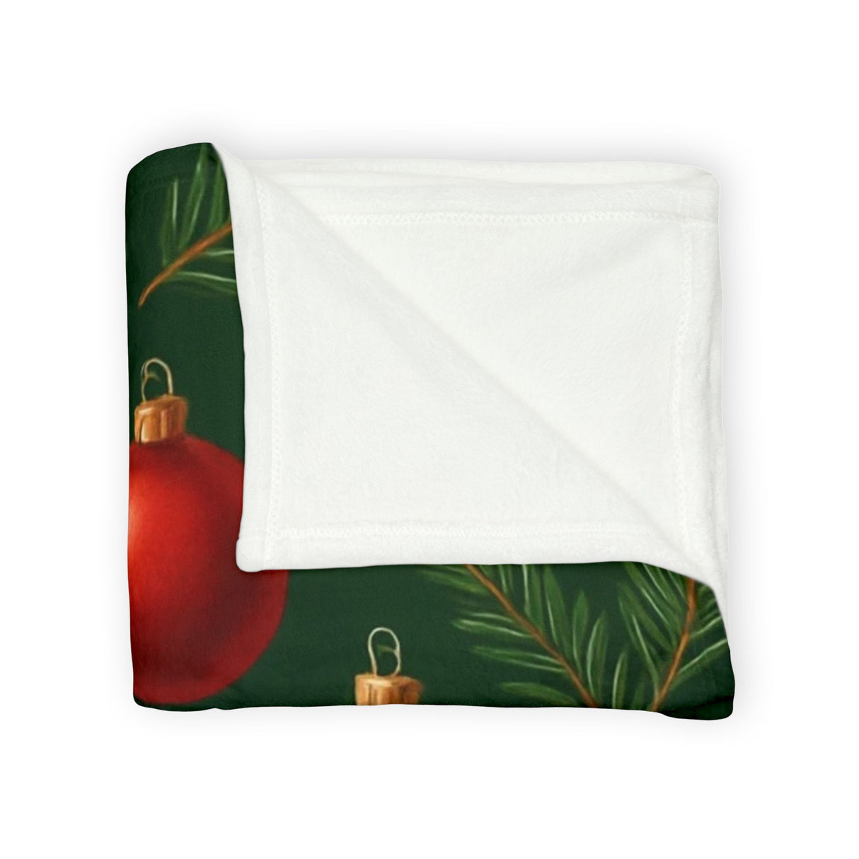 Warm and inviting Christmas ornament holiday blanket folded neatly, perfect for a cozy evening by the fireplace.