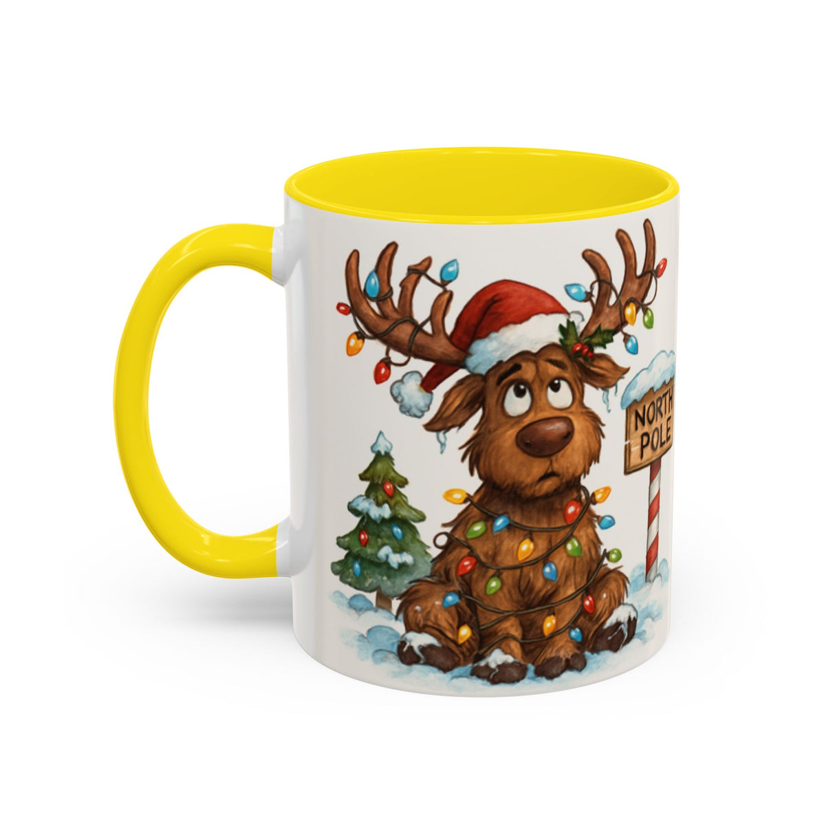Fun Christmas Reindeer Coffee Mug ready for use during cozy winter evenings with family.