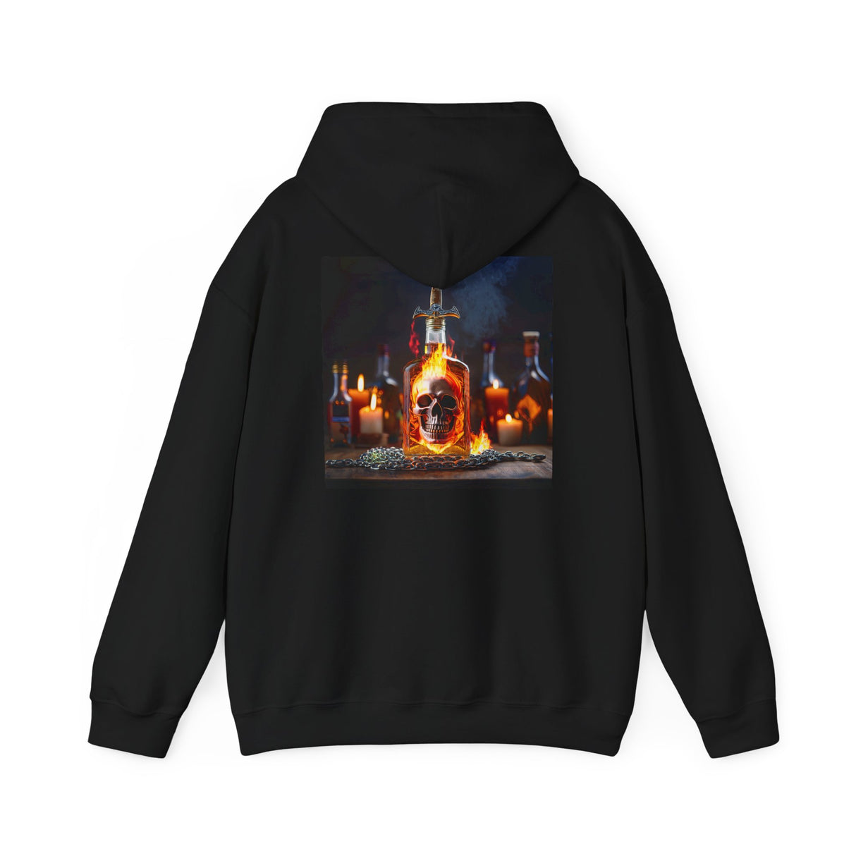 Artistic photography of the Skull Potion Bottle Hoodie - Witchy Gothic Spellcraft Sweatshirt highlighting the atmospheric artwork.