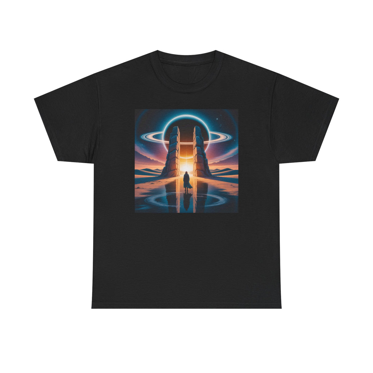 Retro cosmic portal artwork on Sci-Fi Gateway T-Shirt, perfect for sci-fi lovers.