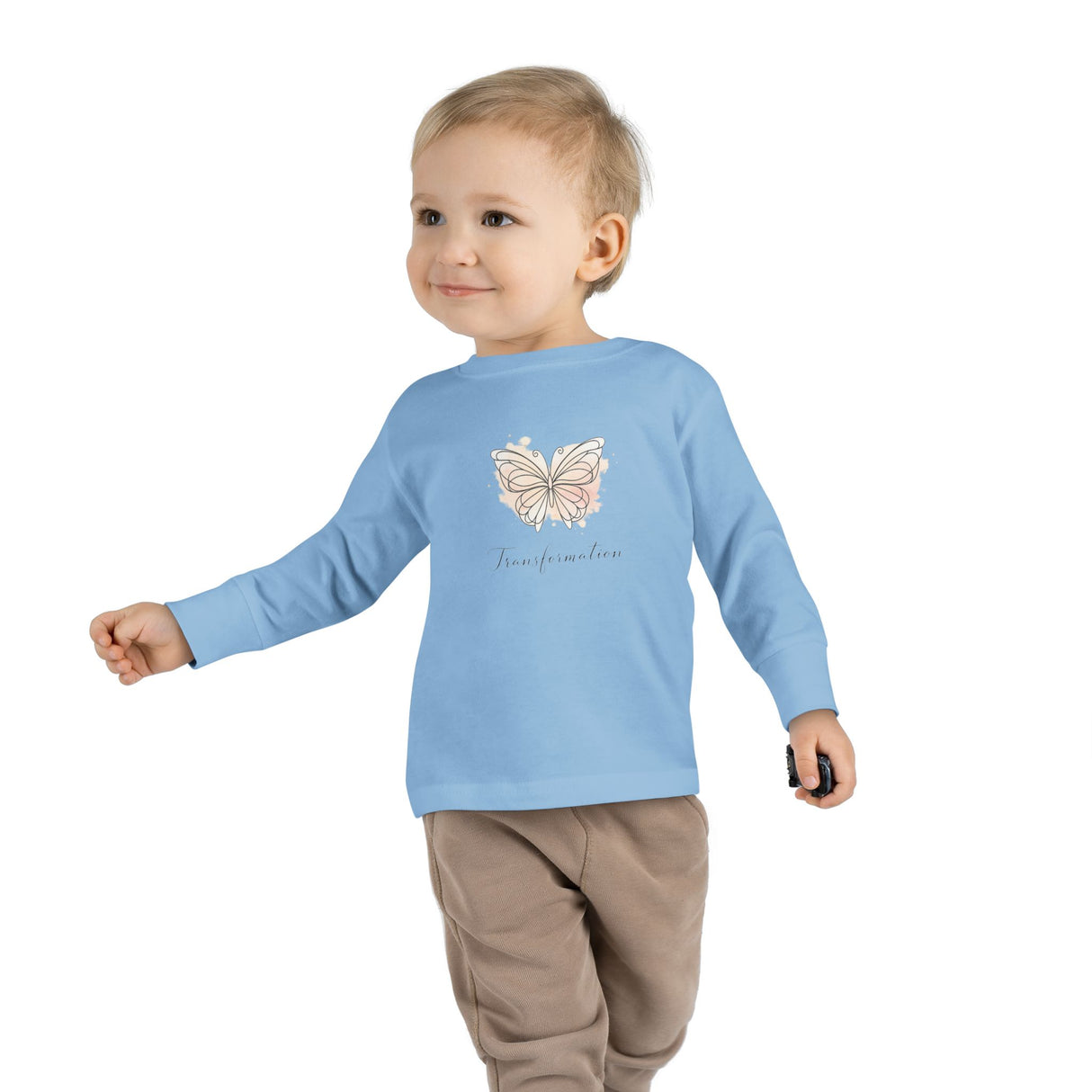 Transformation Pastel Butterfly Graphic Kids Shirt —Toddler Long Sleeve Tee