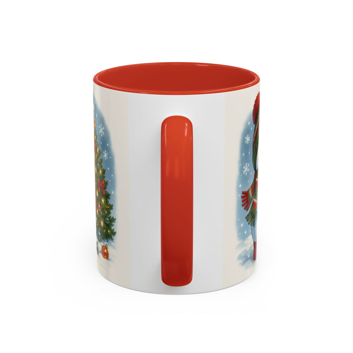 Christmas Snowman Coffee Mug filled with steaming hot cocoa, ready for a festive celebration.