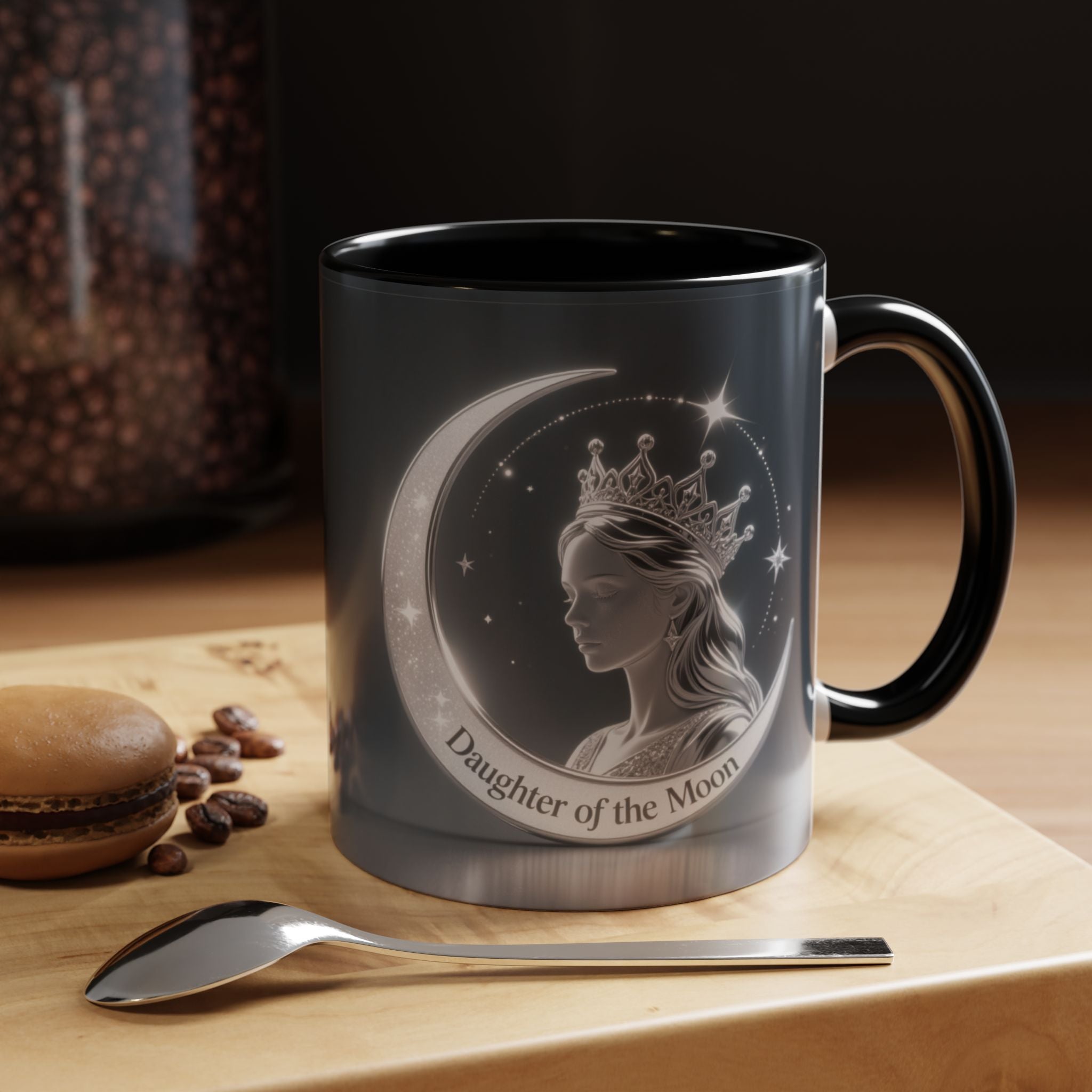 Daughter of the Moon Accent Coffee Mug — Celestial Crowned Woman 11/15oz US