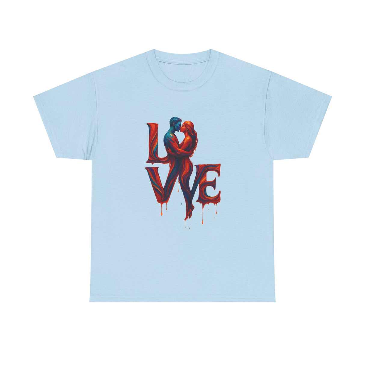 Full view of the LOVE Couple Silhouette T-Shirt — Romantic Dripping Love Design featuring relaxed silhouette and soft cotton fabric.