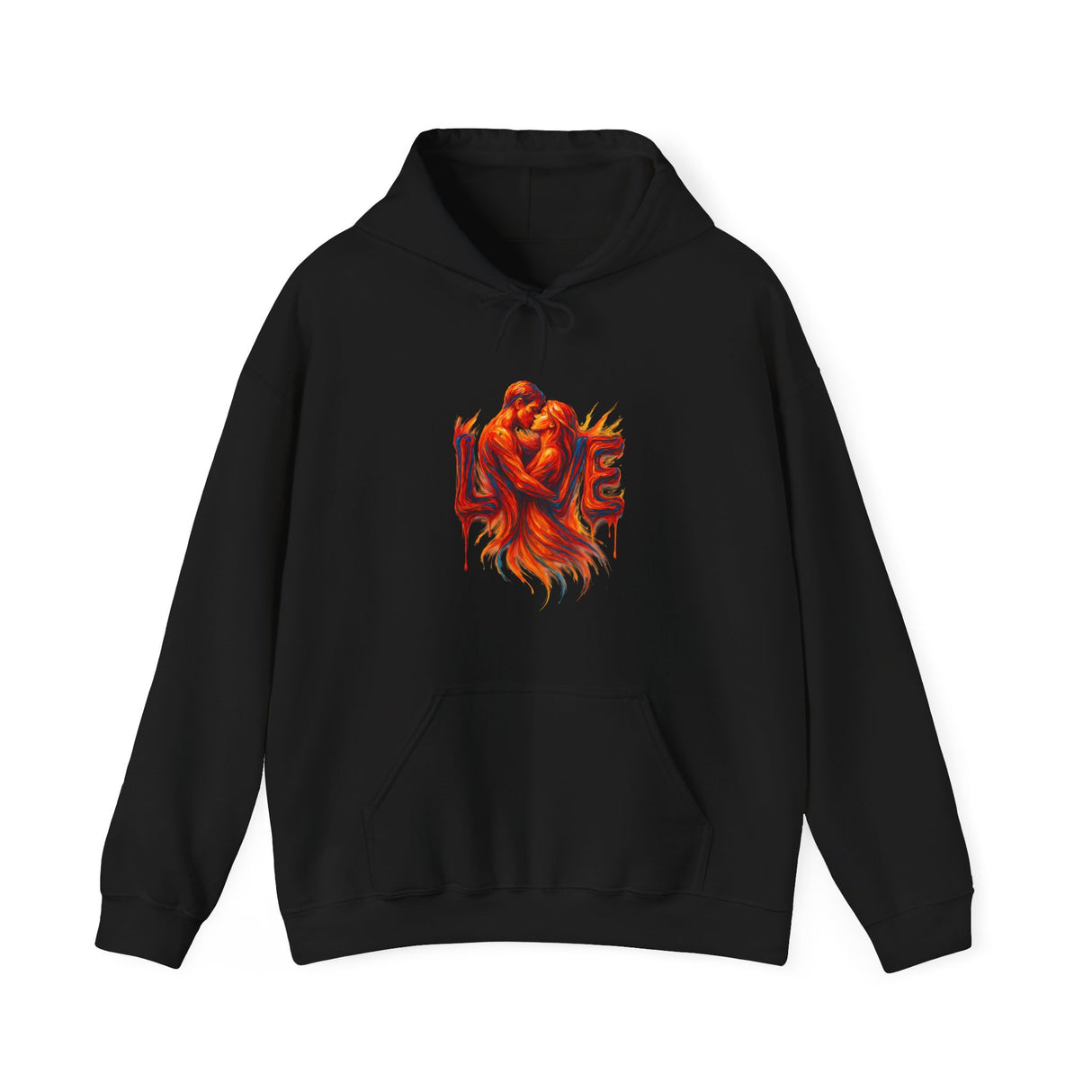 Casual setting featuring a person wearing the Love Embrace Hoodie by a bonfire.