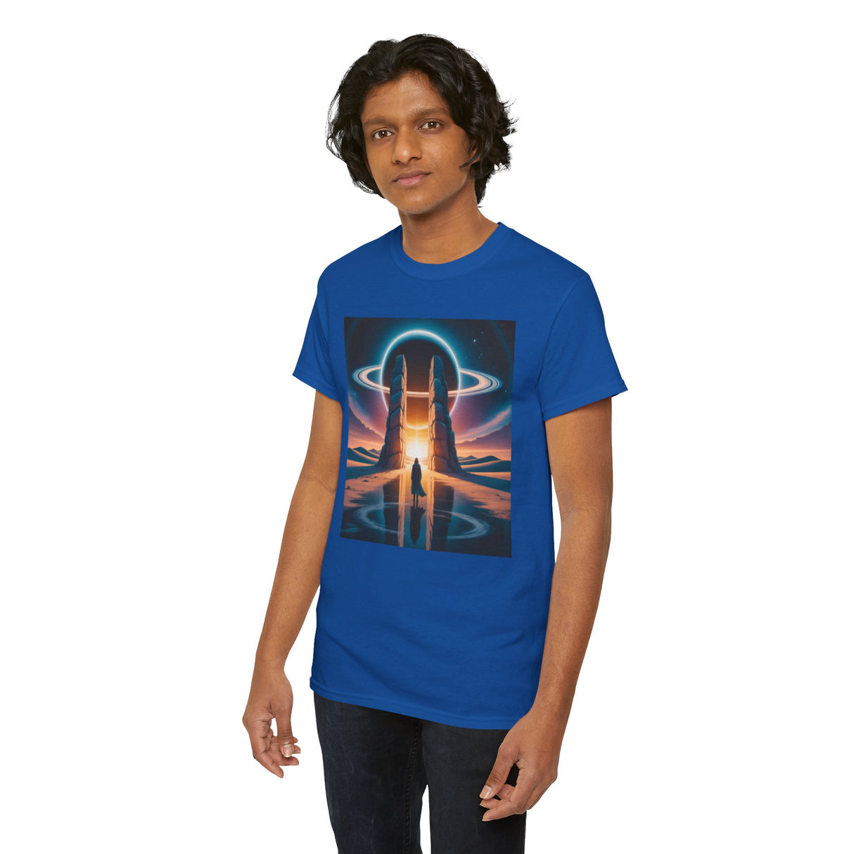 Cosmic Gateway Tee — Sci-Fi Sunset Portal Graphic T-Shirt with a stunning sci-fi sunset portal design visible.