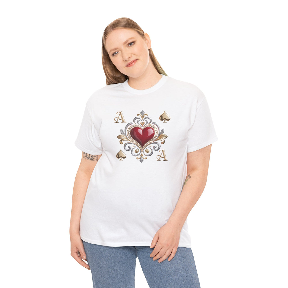 Graphic view of the Ace of Hearts T-Shirt with the crowned heart, ideal for vintage and card game lovers.
