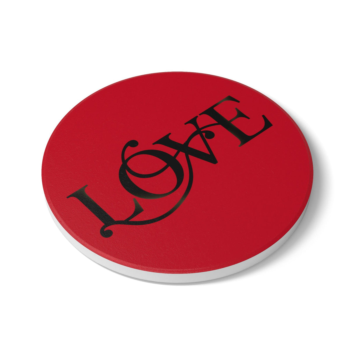 Love Script Ceramic Coaster — Red Romantic Drink Coaster