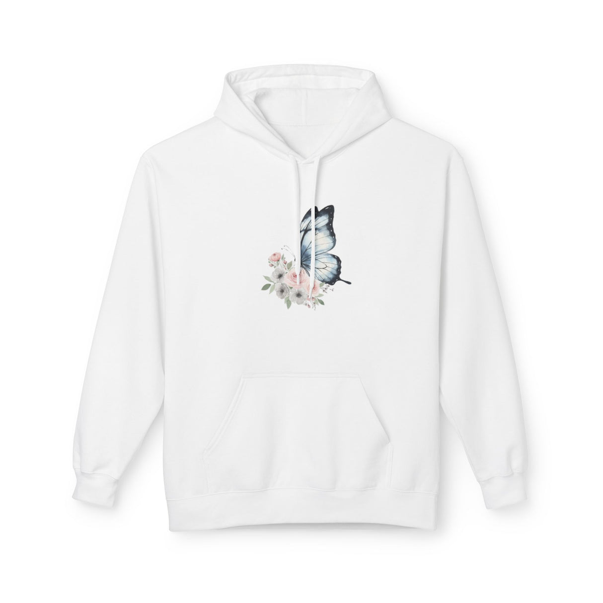 Butterfly Floral Hoodie — Watercolor Blue Butterfly with Pink Flowers US