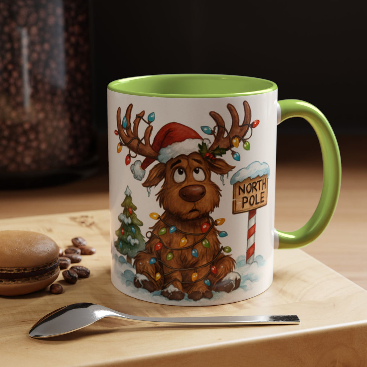 Delightful Christmas Reindeer Coffee Mug designed for cozy gatherings and warm holiday drinks.