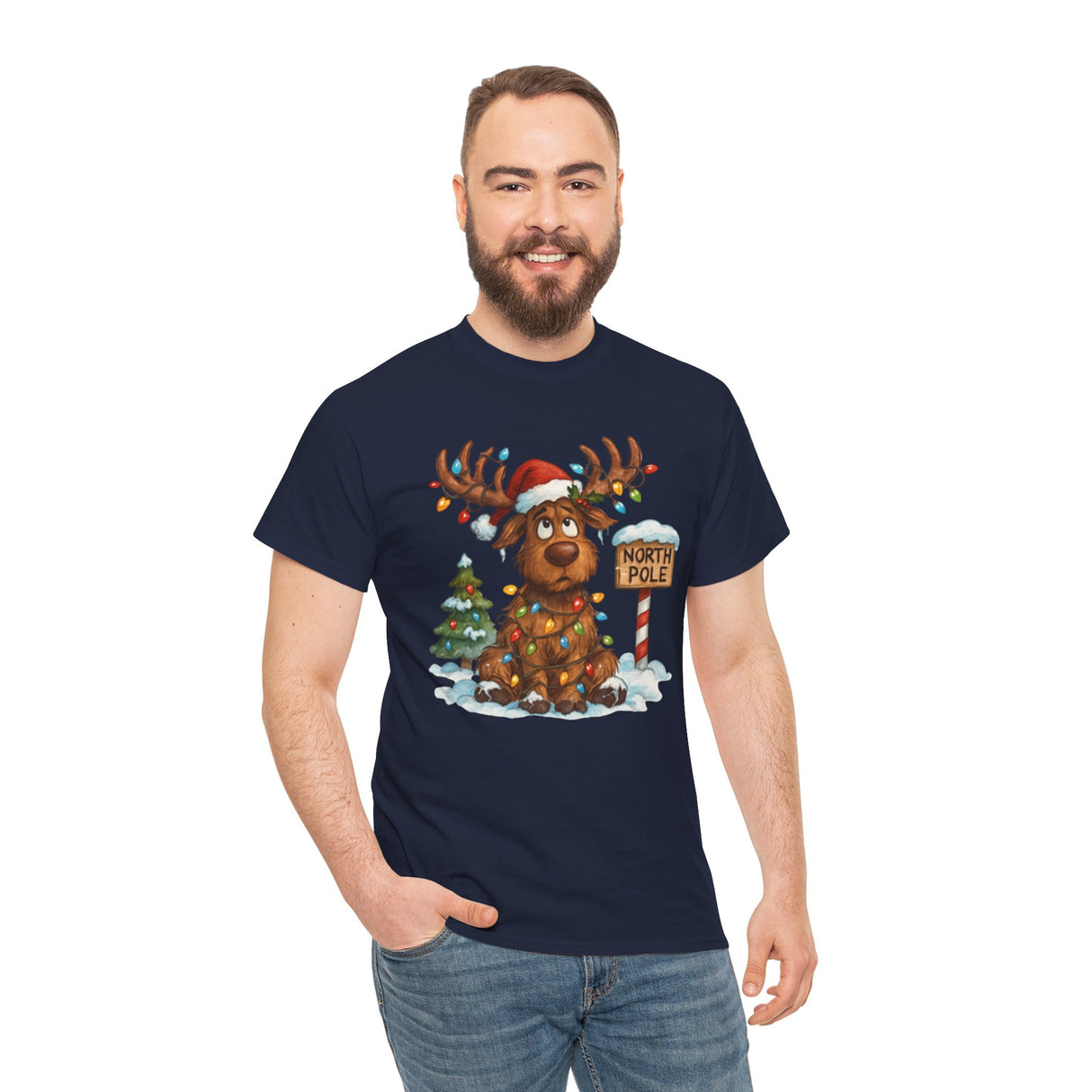 Image highlighting the comfortable fit of the Christmas Reindeer Tee, making it a holiday wardrobe staple.
