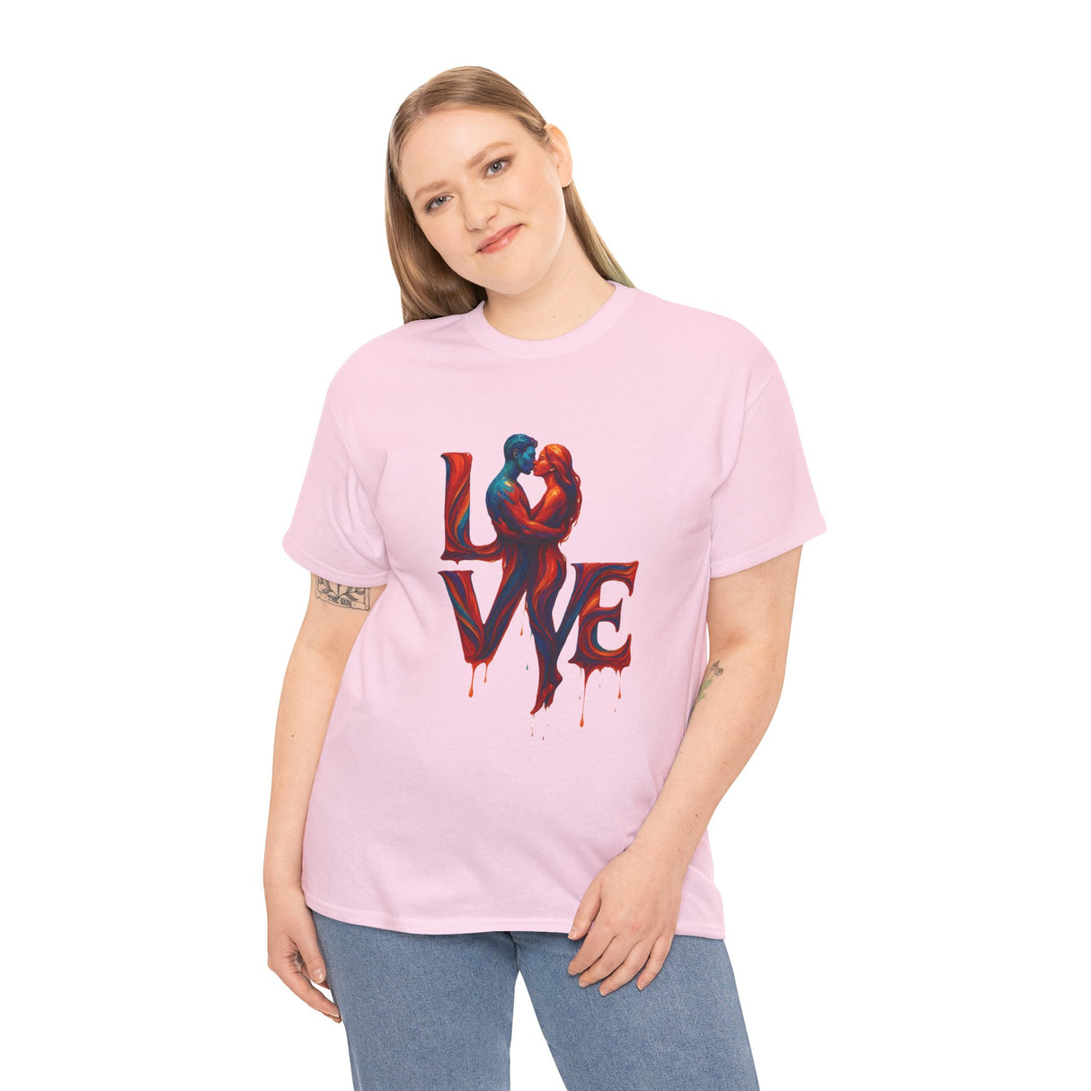 LOVE Couple Silhouette T-Shirt — Romantic Dripping Love Design featuring detailed print, perfect for date nights.