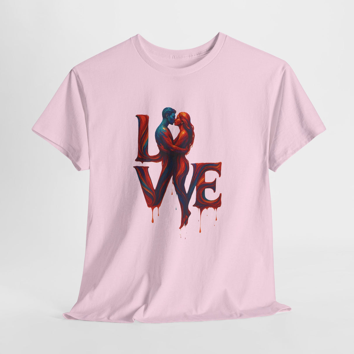 LOVE Couple Silhouette T-Shirt — Romantic Dripping Love Design set against a changing background for versatility.