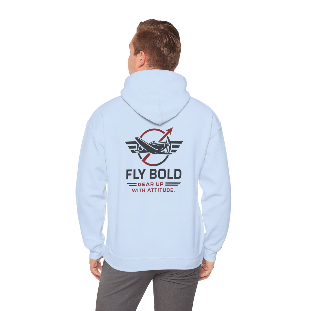 Fly Bold Hoodie featuring aviation graphic design, perfect for aspiring pilots.