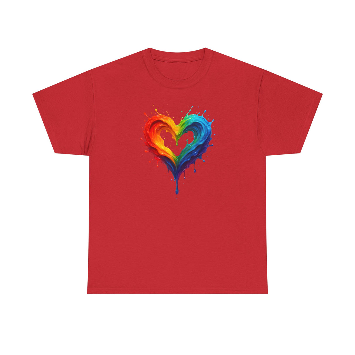 Screenshot of the size guide for Rainbow Drip Heart T-Shirt, showing available sizes from S to 5XL.