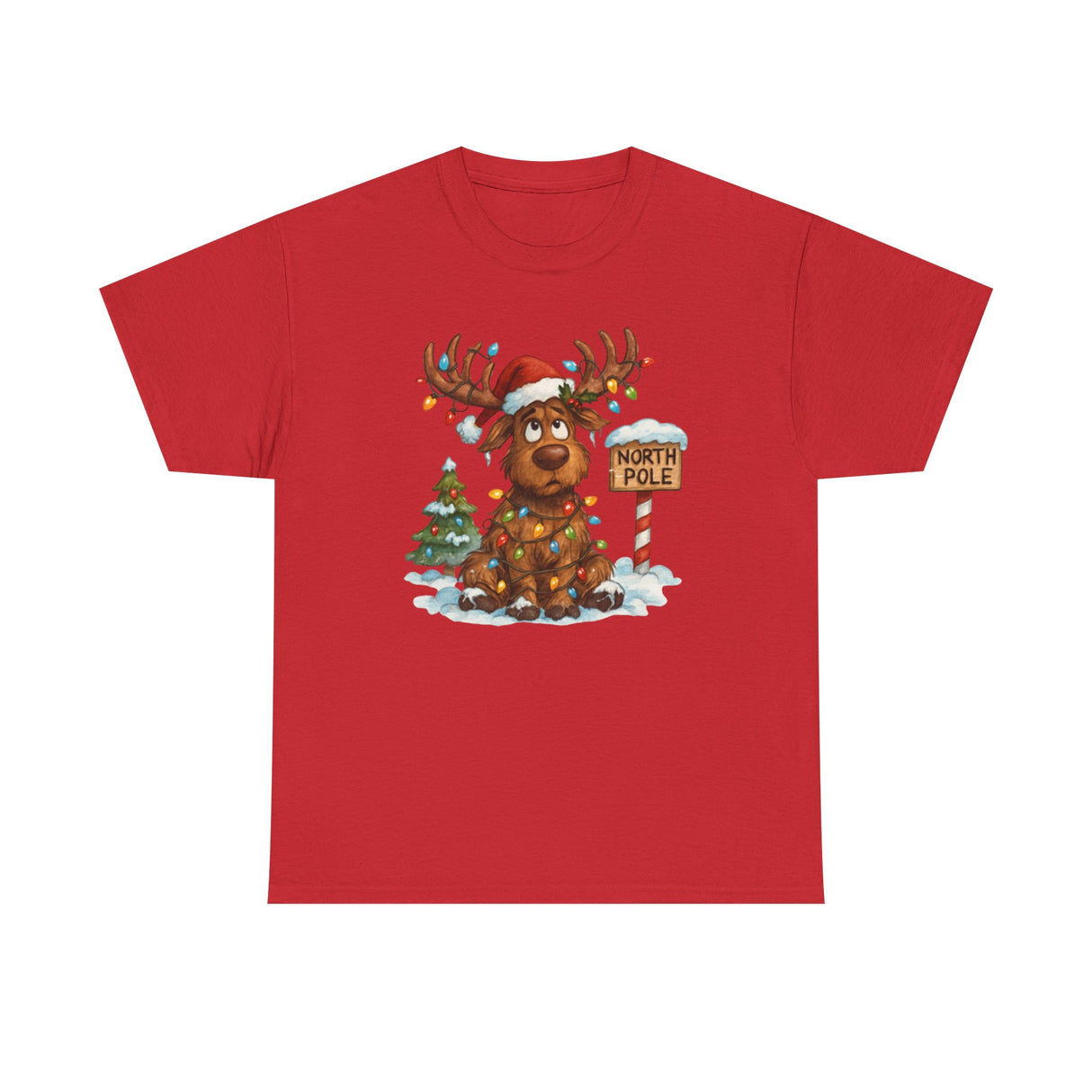Close-up of the cheerful reindeer on the Christmas Reindeer Tee, embodying holiday spirit.