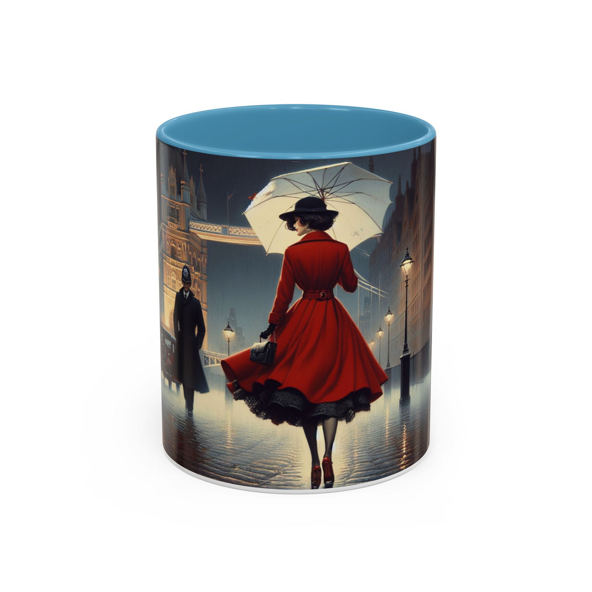 Dishwasher-safe Elegant Red Dress Coffee Mug on kitchen table, adding style to your morning routine.