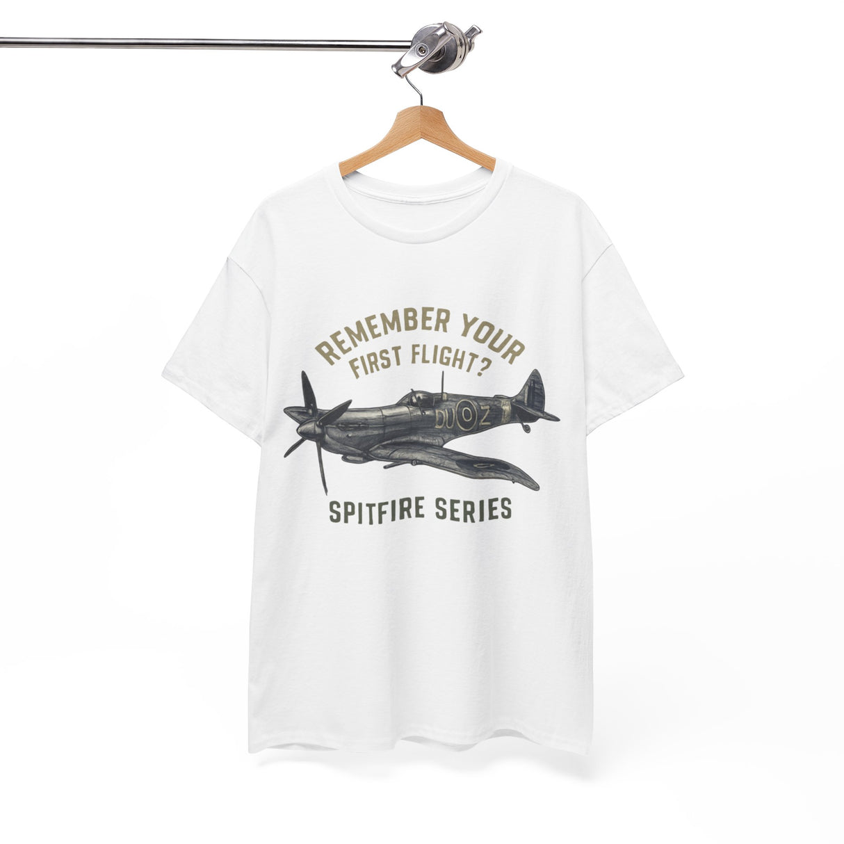 Person at an aviation meet wearing the Spitfire Series T-Shirt, engaging in conversation.