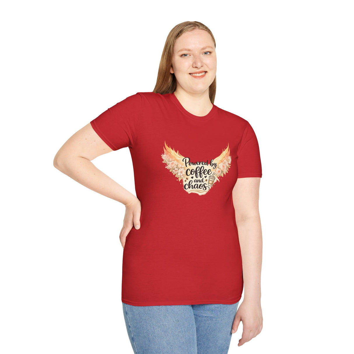 "Powered by Coffee and Chaos" Graphic Tee — Rebirth Stylish Women T-Shirt