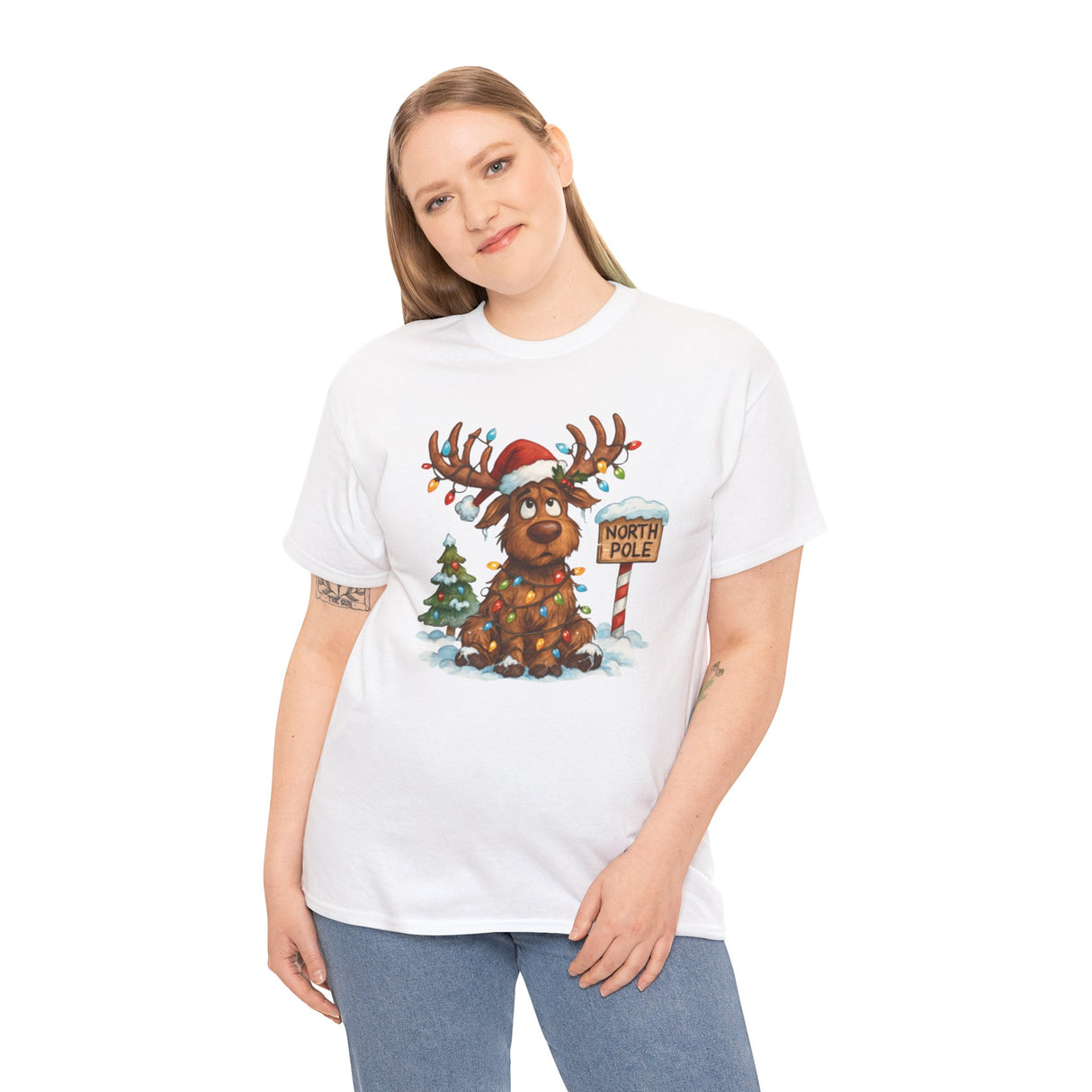 Christmas Reindeer Tee showcasing colorful details and playful graphics for the holiday season.